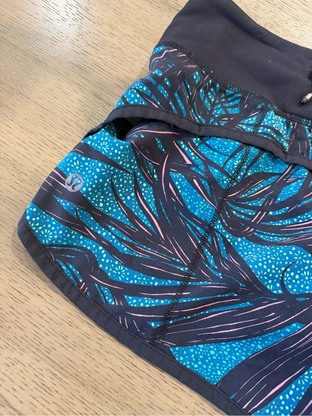 lululemon athletica Teal and Black Printed Run Shorts